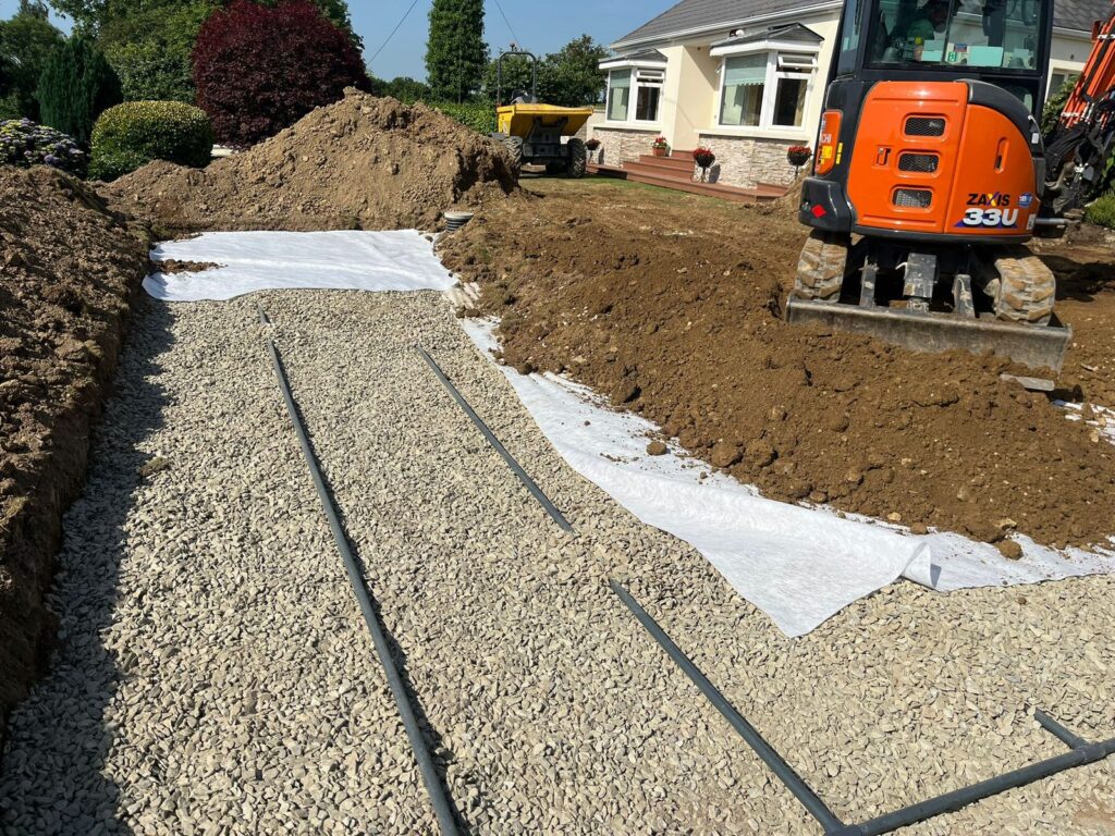 New percolation area being covered during wastewater system installation in Co. Wexford.