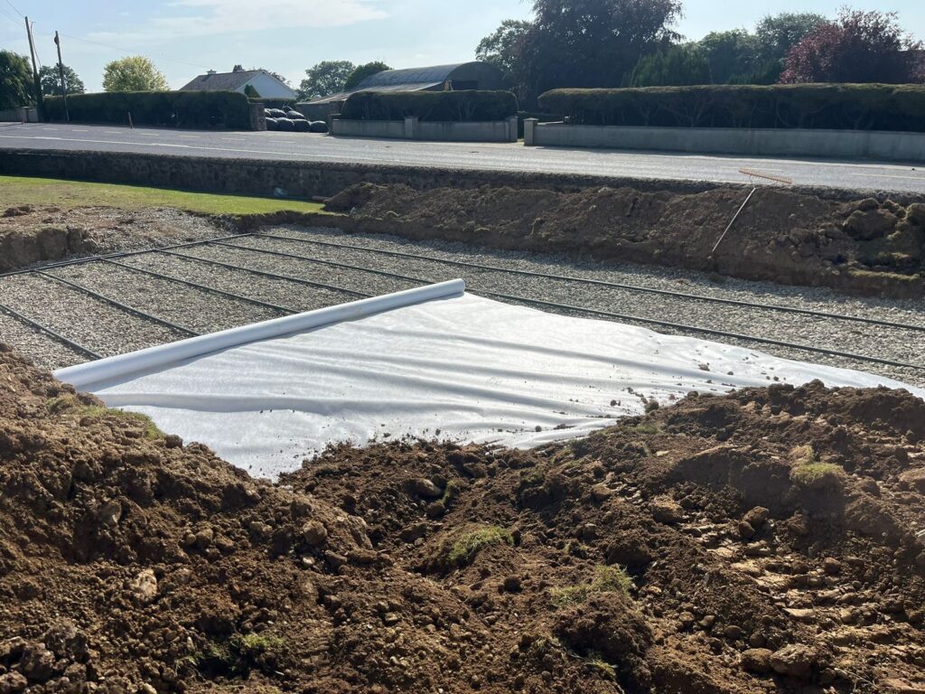 Geotextile layer installed over a new wastewater percolation area in Co. Wexford.